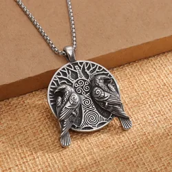 Vintage Tree of Life Odin Crow Pendant Charm Men's Necklace Fashion Christmas Valentine's Day Gift Protector Jewelry Accessories