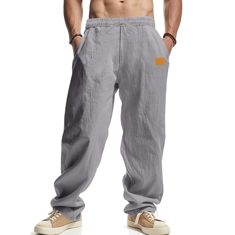 Cross-Border Independent Station New Product Summer Men's Linen Casual Pants Wide-Leg Breathable Simple Beach Trousers Men