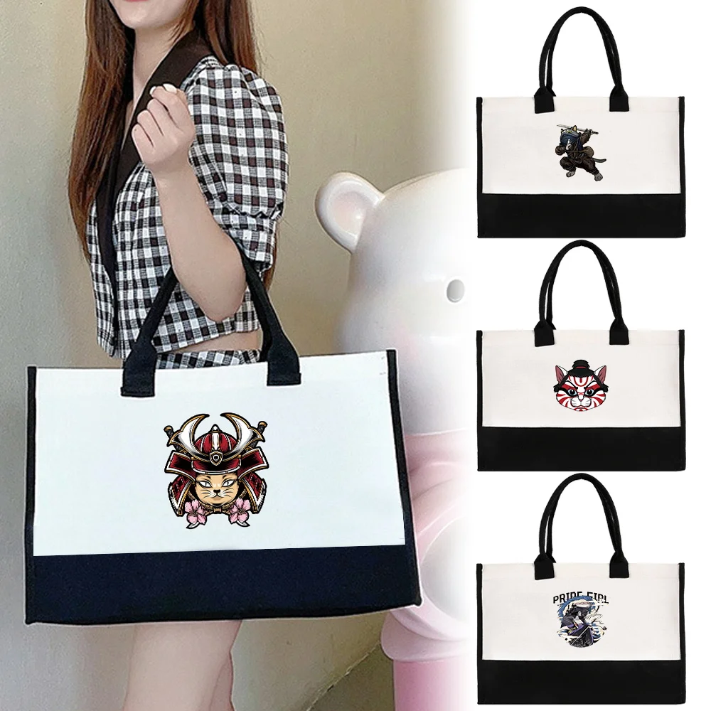 

Women's Shopping Bag Korean Tote Bag Casual Lady Eco Jute Bag Recyclable Large Size Handbag Printing Samurai Series