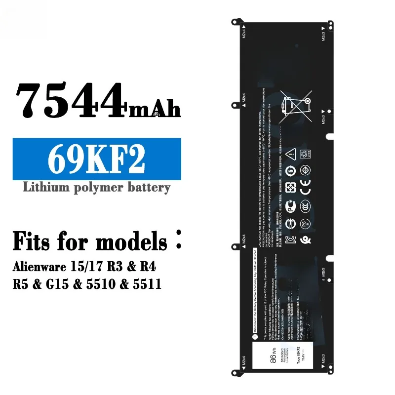 69KF2 11.4V 7544mAh Battery for DELL XPS 15 9500 9510 9520 9530 Precision 5550 5560 G15 5511 5520 5515 5521 G7 15 7500 P91F P87F