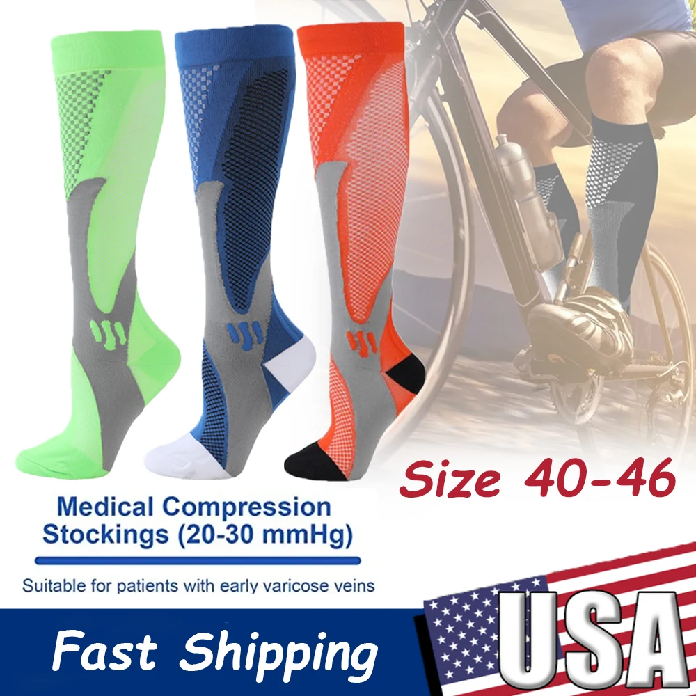 

Мужские и женские компрессионные носки для бега для футбола, против усталости, облегчение боли, 20-30 мм рт. ст., спортивные носки для бега, компрессионные носки