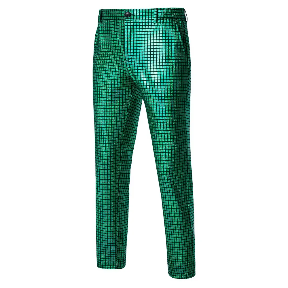 2024 New Silver Plaid Suit Pants Men\'s Fashion Trousers Black Blue Green Pantalones Hombre Fashion Casual Pant S-XXXL