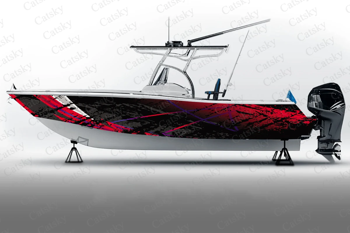 Interleaved Angular Line Boat Sticker, PVC Waterproof Durable Vinyl Wrap Decals for Fishing Boats, Durable and Stylish Design