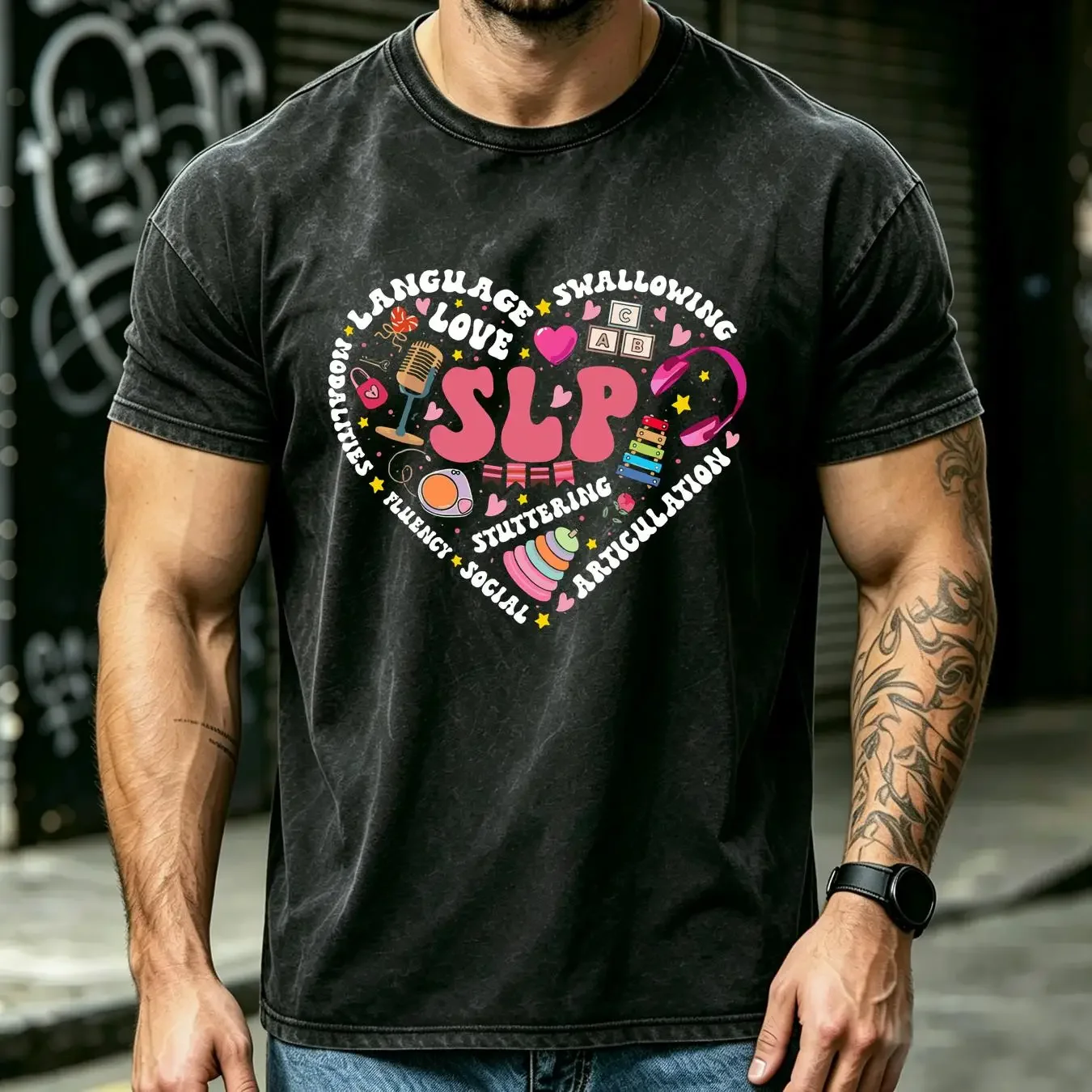 washed T Shirt Speech Language Pathologist HearT Therapy Pathology Appreciation AAC SLP Graduation long or short sleeves