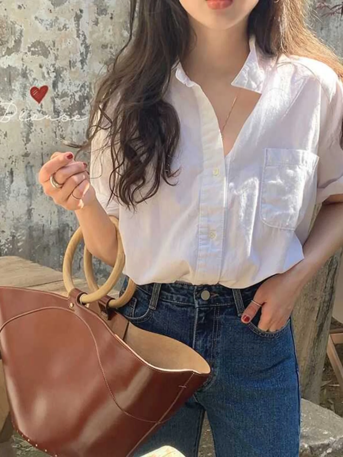 สีขาวลําลองไหล่ ort Sve ผู้หญิง irt Chic Design Vintage Hong Kong Sle หลวม Fit ขนาดเล็กภาษาฝรั่งเศสคํา Sle irt