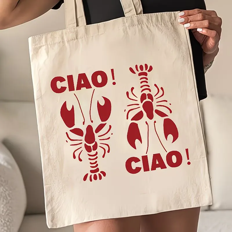 Tote Bag Ciao Lobster Italian Inspired Red Print Reusable Canvas Bag for Everyday Use 2026 New Style Tote Bags for Women