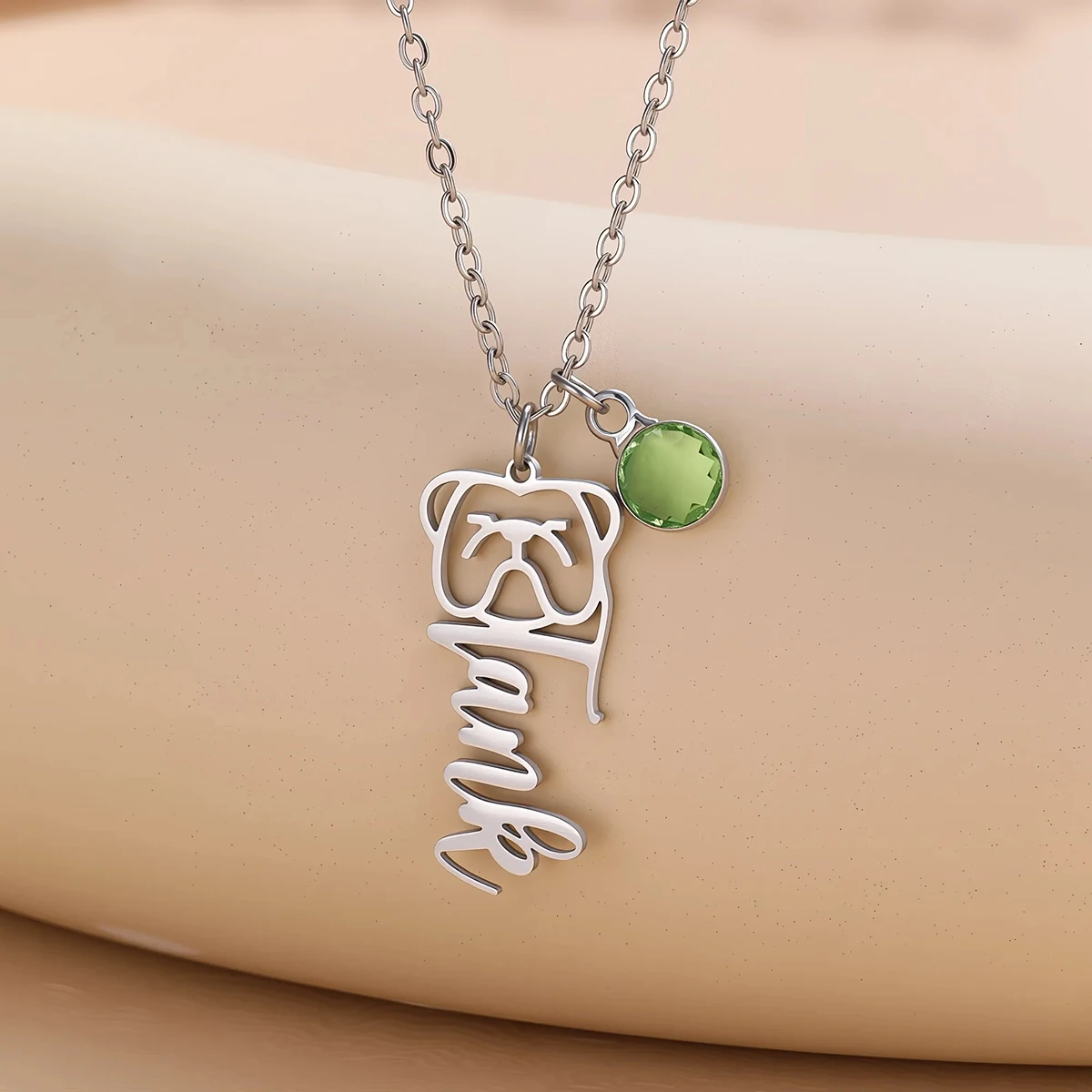 

Stainless Steel Custom English Letter Name Birthstone Necklace Hollow Dog Collarbone Chain Pendant Personalized Jewelry Gift