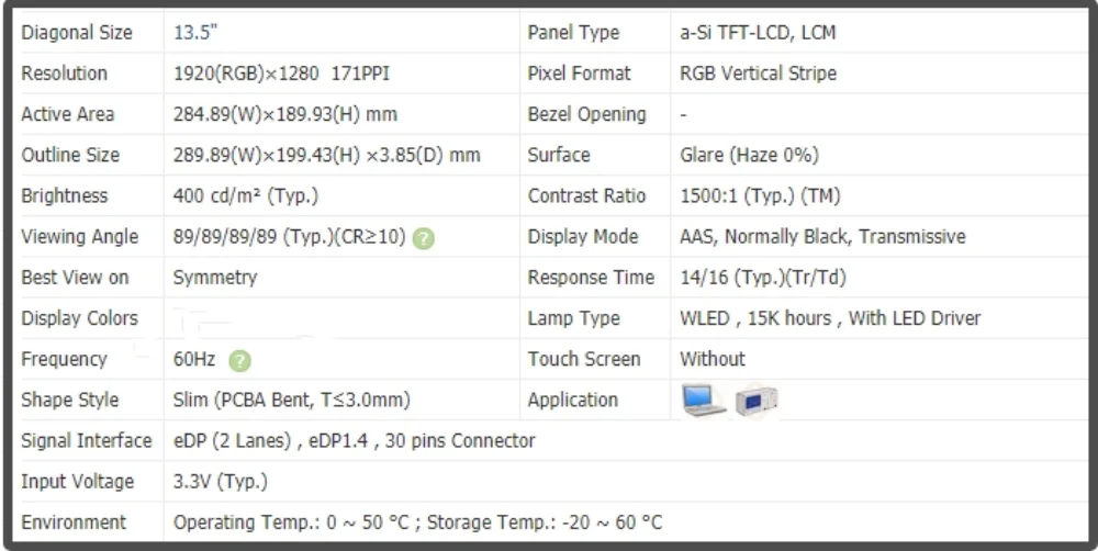 Imagem -03 - Painel de Exibição Ips Lcd sem Toque N135ncg-gt1 M53580-jr1 Fhd 1920x1280 135 Tela do Laptop