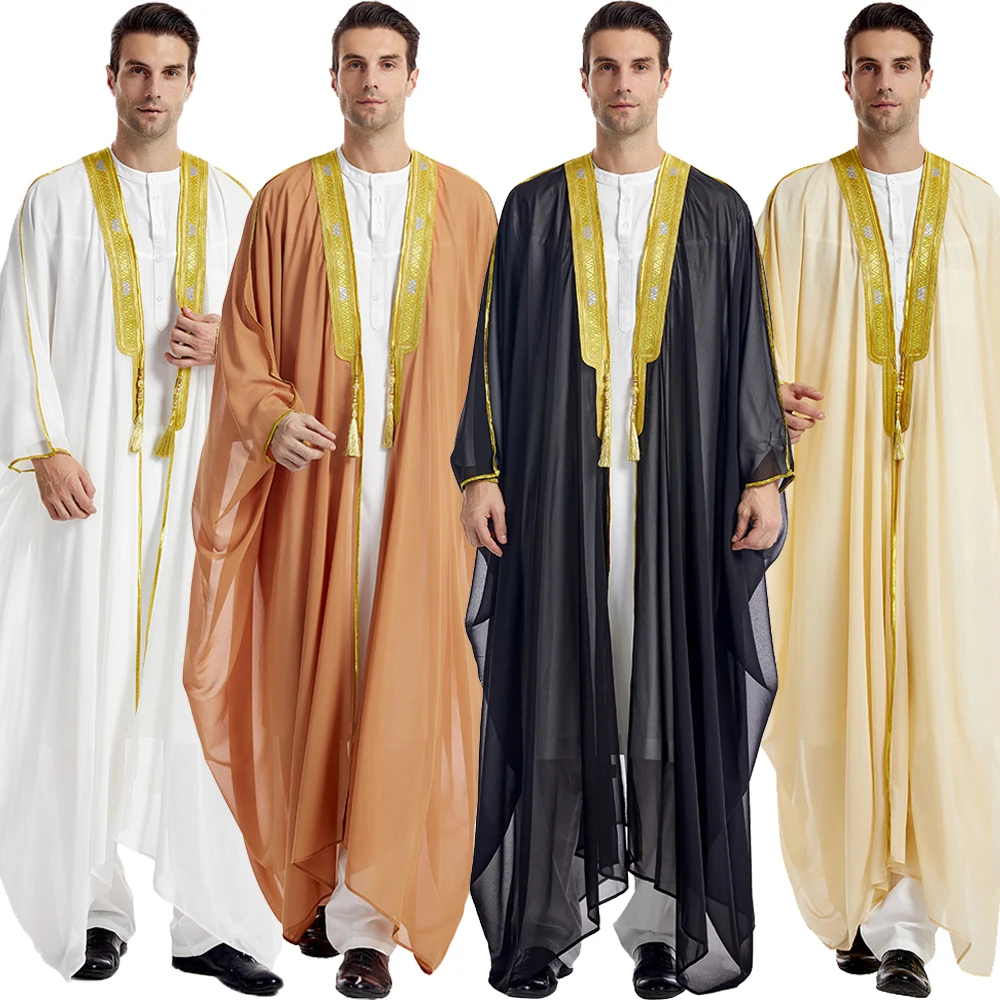 Saudi Arab Men Robe Jubba Thobe Muslim Dress Eid Djellaba Ramadan Abaya Kimono Turkey Dubai Kaftan Islam Prayer Caftan Dishdasha