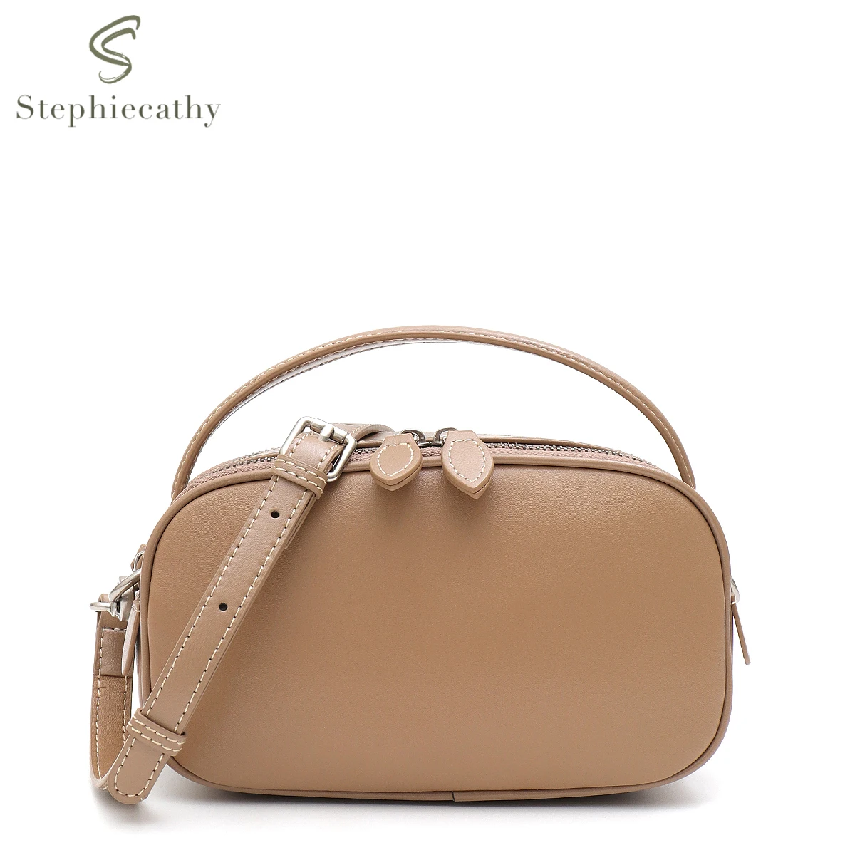 SC Women's Solid Color Minimalist Style Vegetable Tanned Leather Top-handle Cross body Bag Real Cowhide Small Fashion Chic Daily