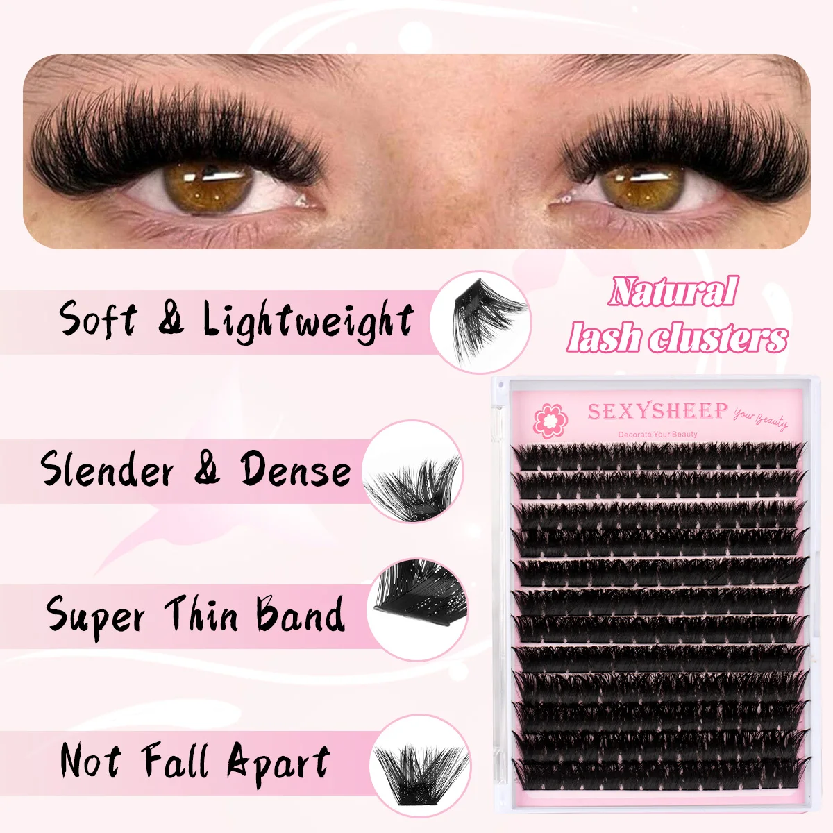 Lashes Clusters Eyelash Extension Wispy Cat Eyelashes 8-16mm Eyelashes Clusters With Soft Band Makeup