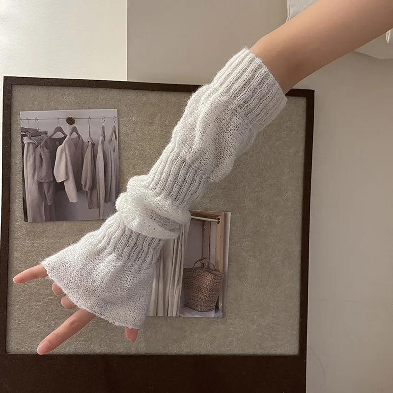Millennium Y2k hot girl mohair thin girl Lolita jk long sleeve splicing sun protection and warm gloves sleeve arm cover