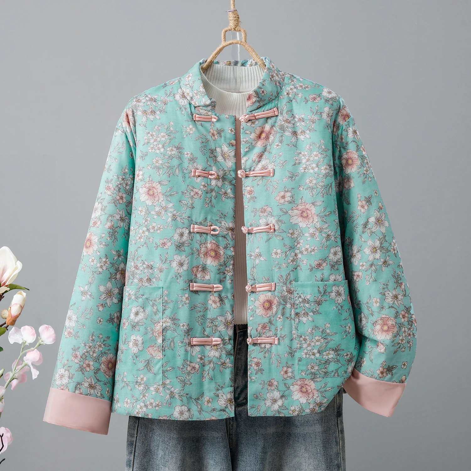 معطف Theened من القطن الخالص الدافئ ort Jaet للنساء شتاء جديد Sle مطبوع عليه زهور مناسب للتنقل بقصة مستقيمة طويلة Sve #2