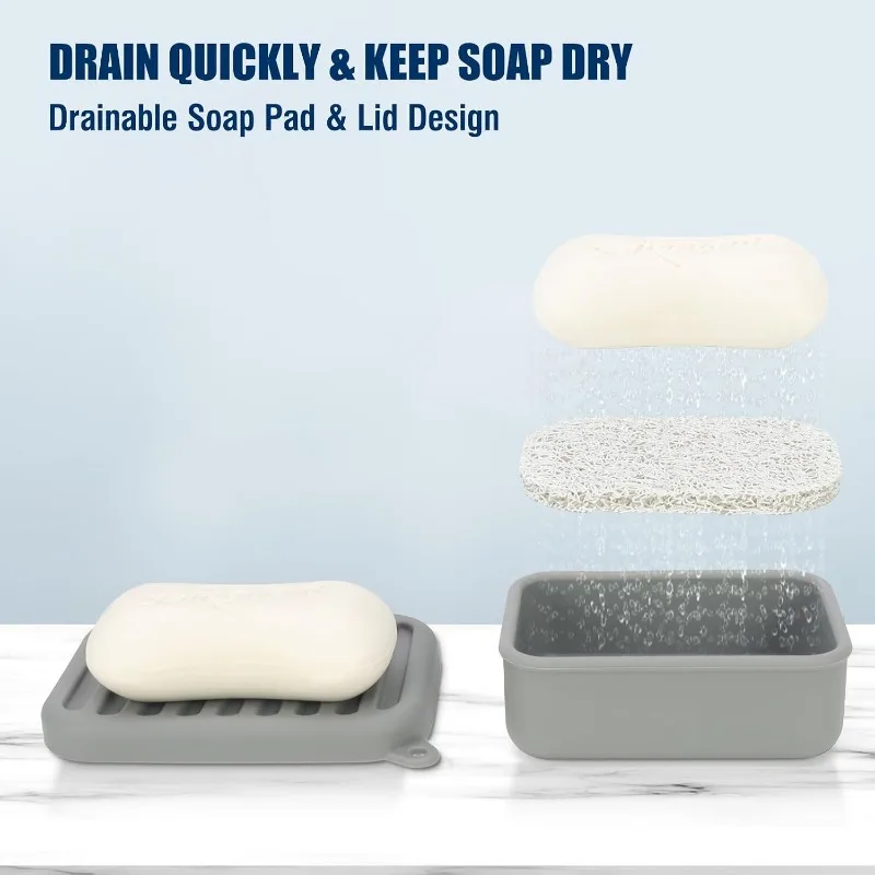 Portable Silicone Travel Soap Case Leak Proof with Drainage Lid Layer Compact Bar Soap Holder Durable for Camping Gym Toiletries view 4