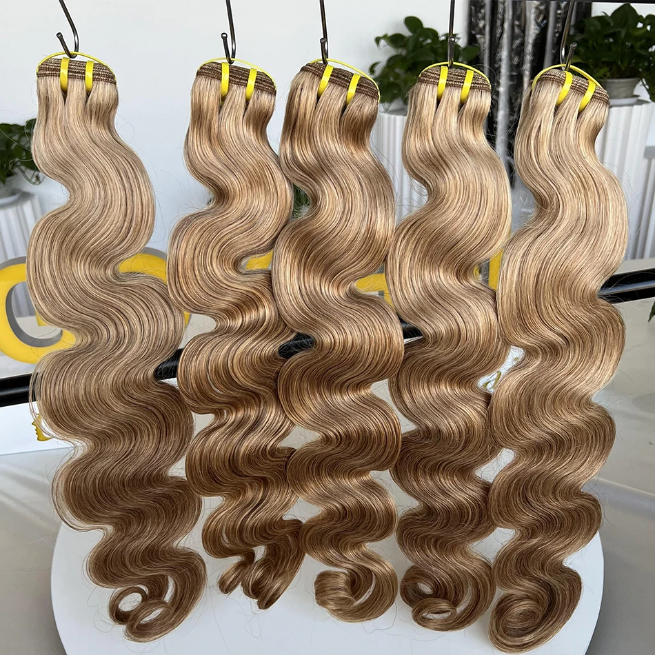 Yiwigs 10A Grade #27 Honey Blonde Colored Body Wave 100% Raw Human Hair Bundles 10-24 inches Hair Weave Extensions For Women