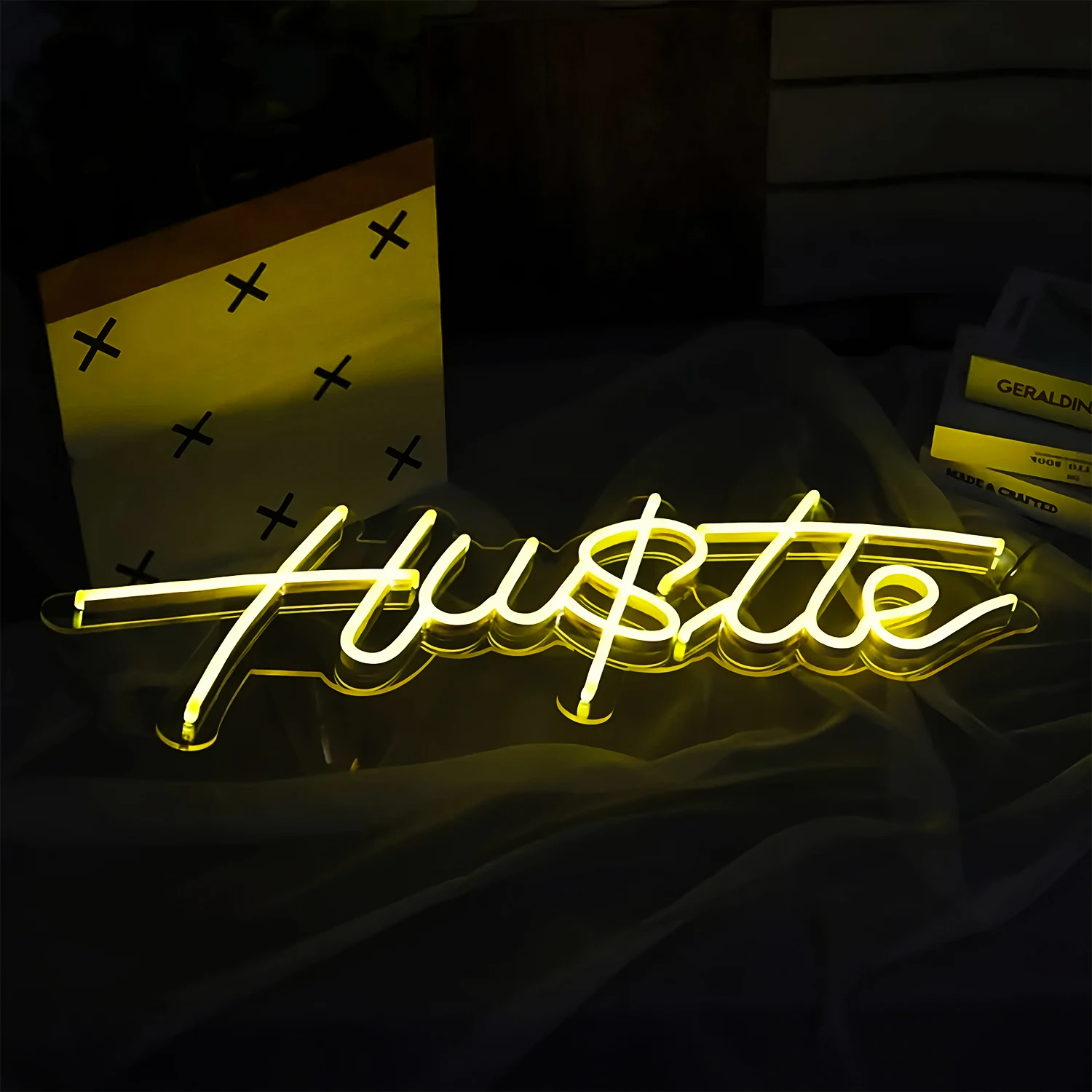 Hustle Neon Signs estilo clásico, adecuado para regalo de cumpleaños, hogar, dormitorio, sala de estar, estudio, oficina, colgante de pared, iluminación ambiental