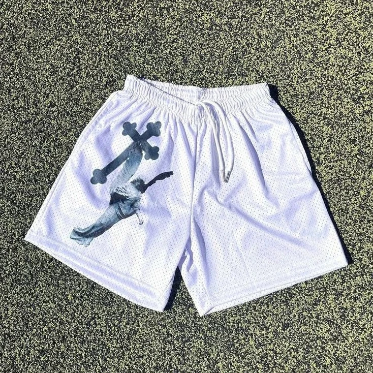

Летние модные свободные шорты в стиле ретро с принтом «Статуя ангелов», повседневные уличные шорты, дышащие шорты для тренировок, фитнеса, бега, мото