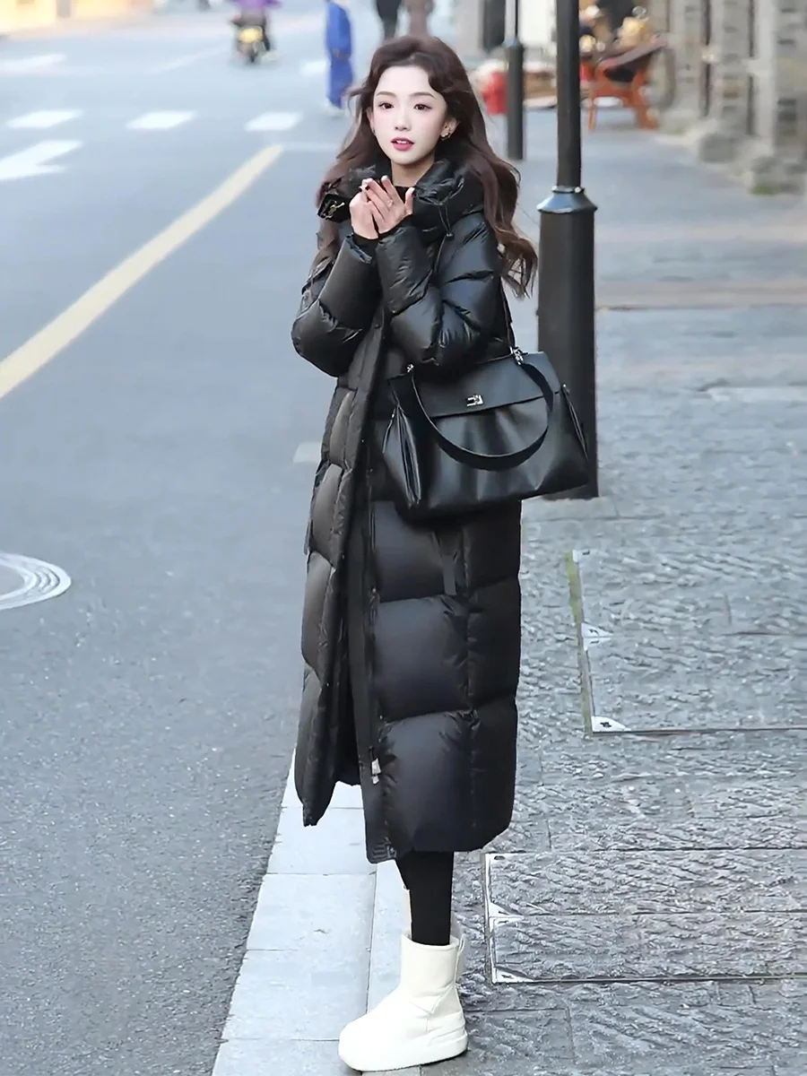 

Зимнее женское утепленное пуховое пальто с капюшоном для экстремальных холодов, белое, на утином пуху, теплая верхняя одежда для женщин, коллекция Зима 2025