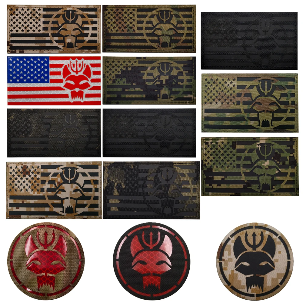 USA Navy SEAL Team Trident Cat Laser Refletcive Colors Multicam Fabric Applique Cat Animal IR Navy Army Label Patch Sew-on Bags