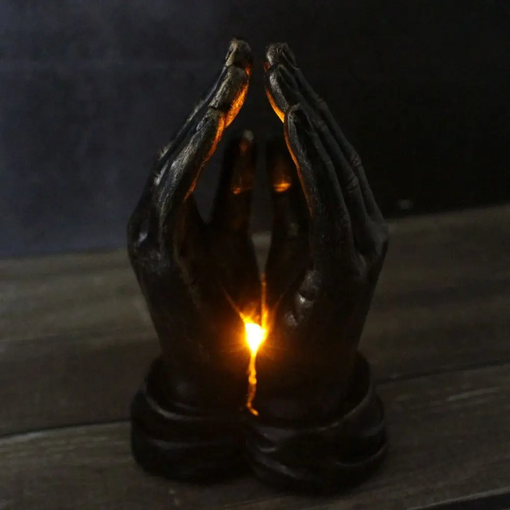 With LED Light Prayer Hand Figurine Handmade Resin Craft Hands Praying Sculpture Hand-blessing Hand Statue Lamp Home Decor