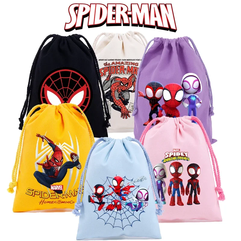 Spidermans Drawstring Pockets Marvels Storage Bags Multiple Sizes Portable Small Items Stored Christmas Halloween Party Gift Bag