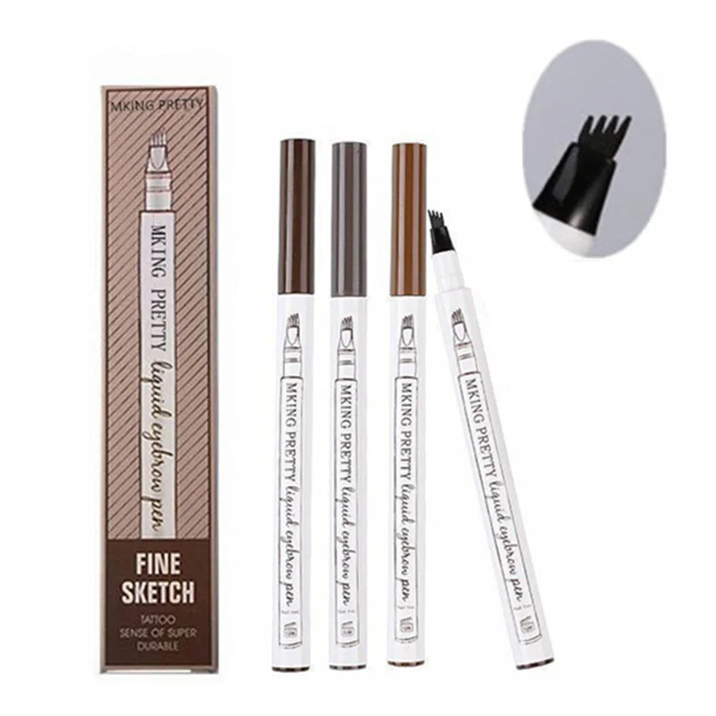 4 قطعة قلم الحواجب بأربعة رؤوس طرف رفيع طويل الأمد مقاوم للماء طبيعي ثلاثي الأبعاد يشبه الشعر السكتة الدماغية قلم الحواجب السائل للنساء ماكياج #4