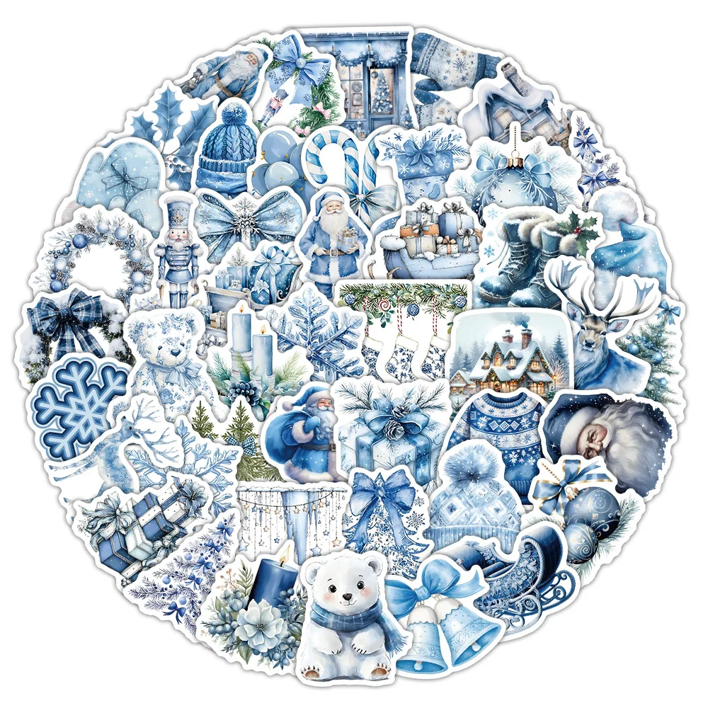 10/50PCS Blue Christmas Element Stickers Creativity Festival Graffiti Decoration DIY Notebook Mobile Guitar Suitcase Toys Decals
