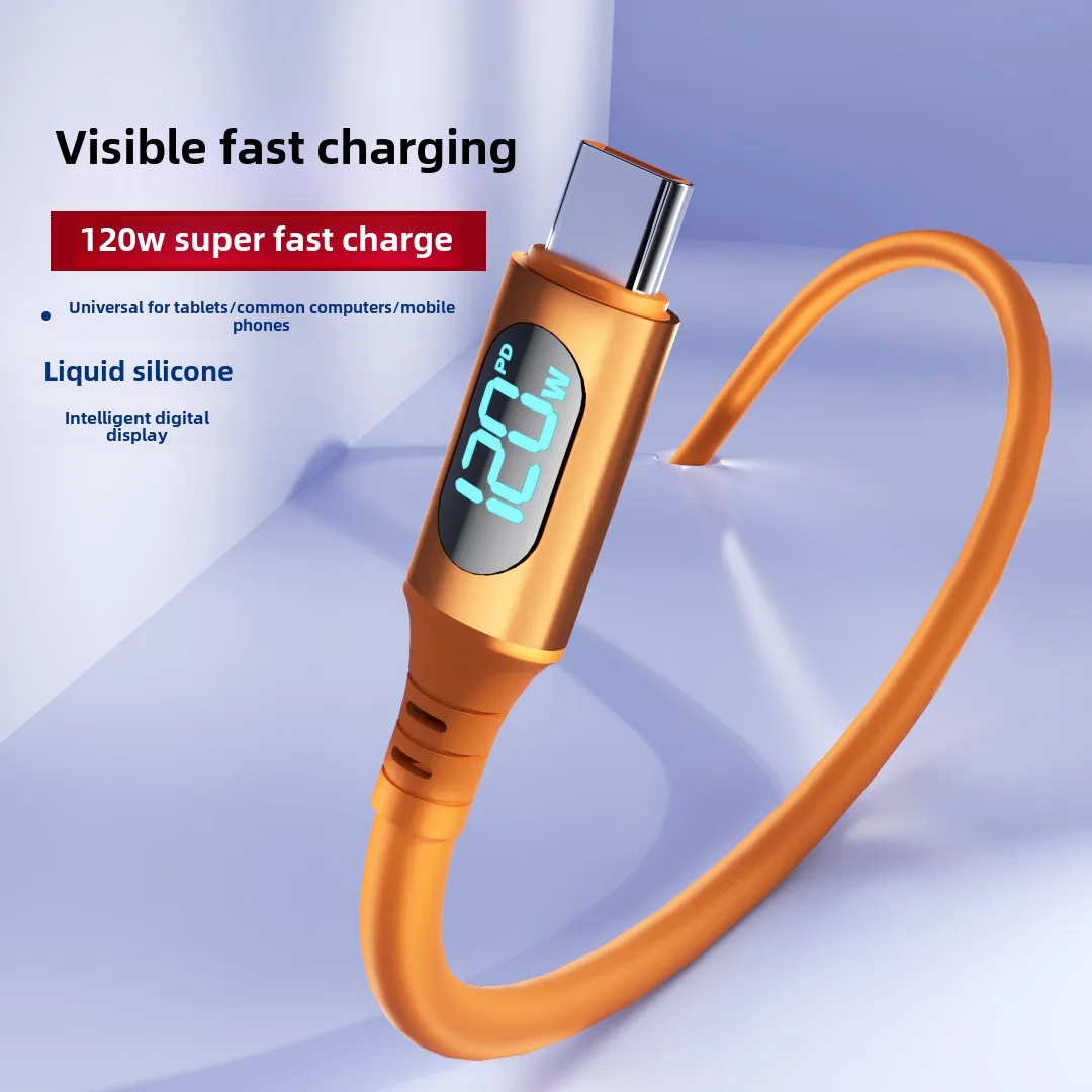 NNBILI 120W 6A FAST CHARGE USB Type C สายชาร์จด่วนสําหรับ Huawei P70 Samsung OnePlus Realme โทรศัพท์ LED ดิจิตอลจอแสดงผลสาย