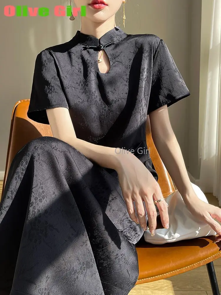 

Жаккардовое платье Cheongsam для женщин, весна-лето 2022, новое ретро платье в китайском стиле с короткими рукавами, женская одежда