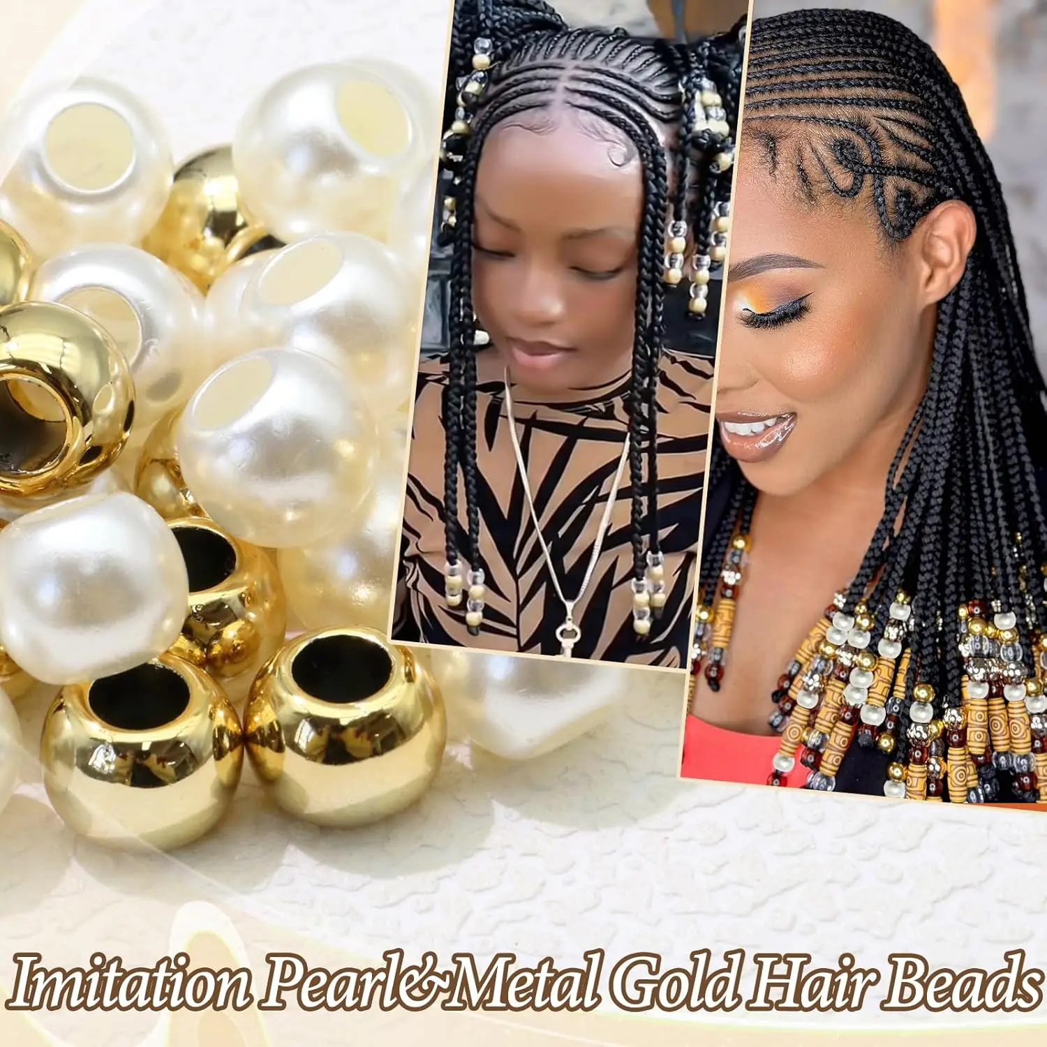 Perles de cheveux de couleur dorée, 50 pièces, perles blanches Loc brillantes, Dreadlock, accessoires de bijoux, décoration de cheveux pour femmes et filles