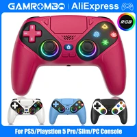 Controlador inalámbrico GAMROMBO para PS5/Paystion 5 Pro/Slim/consola de PC con Marco de vibración Dual RGB/función Turbo conector de Audio de 3,5mm
