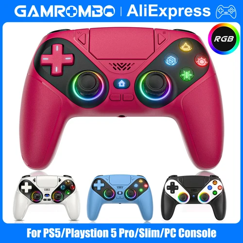 Controlador inalámbrico GAMROMBO para PS5/Paystion 5 Pro/Slim/consola de PC con Marco de vibración Dual RGB/función Turbo conector de Audio de 3,5mm