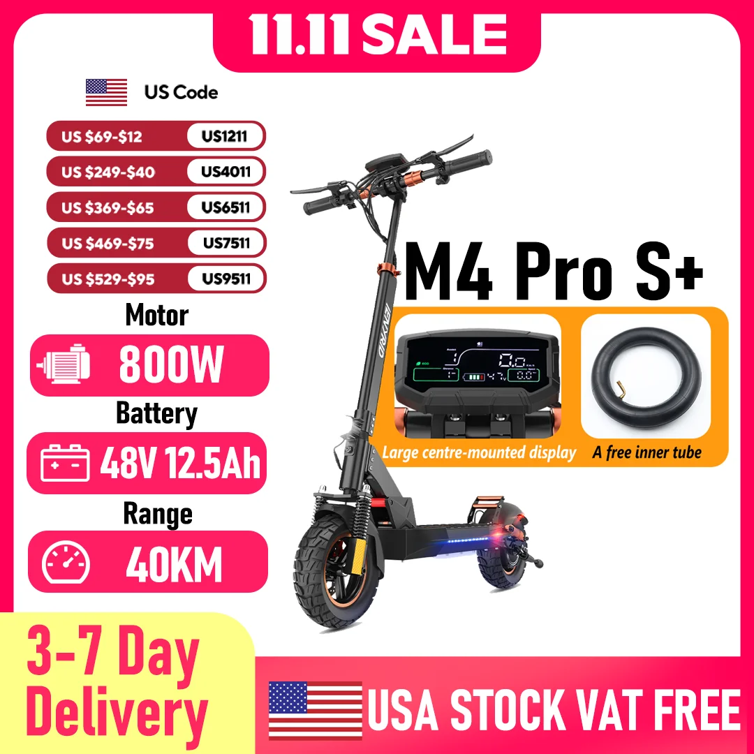 

IENYRID M4 Pro S+ Electric Scooter, 800W Motor, 48V 12.5AH Battery, 10" Tire Escooter, 45km/h Max Speed，Disc Brake，LCD Display