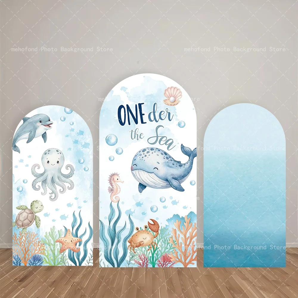 Mehofond Arch Backdrop Soft Ocean Healing Dolphin Octopus Cute 1st Birthday Party Baby Shower Kids Family Photography Studio
