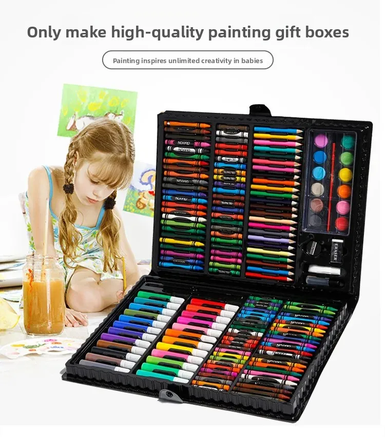 168PCS Kids Art Set Watercolor Pens Brushes, Children Painti