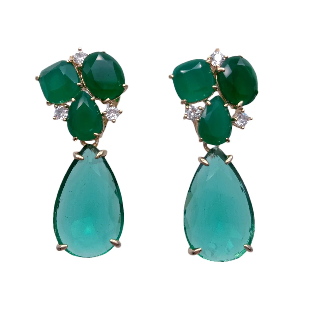 Y·YING Green Crystal Clear Cz Dangle Stud Earrings Fashion Jewelry