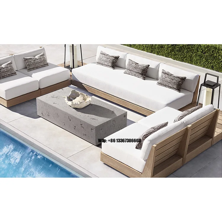 Modern Patio Set Garden Furniture Teak Wood Outdoor Sectional U Shaped Sofa Set