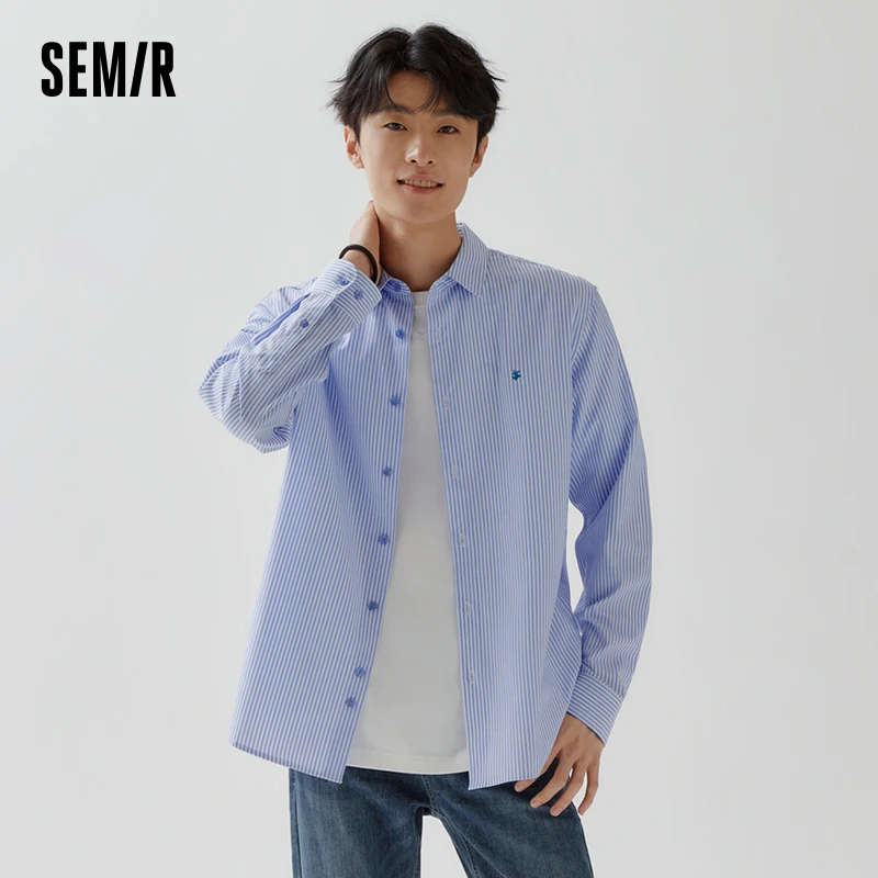 Semir Long-Sleeved Shirt Men 2023 Autumn New Retro Fashion Pinstripe Shirt