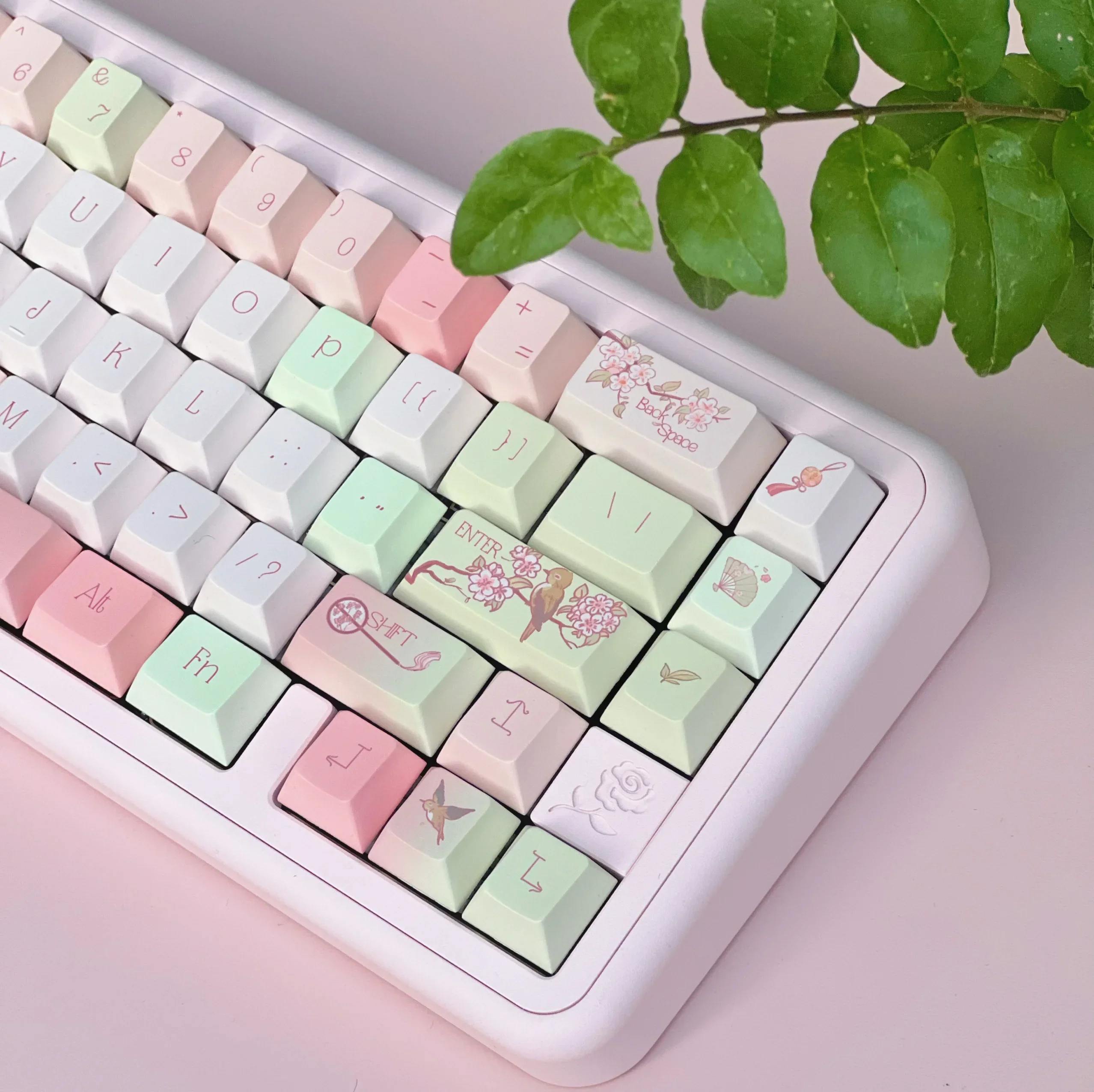 Imagem -04 - Yingshi-keycap de Cinco Lados Rosa Cereja Pbt Sublimação Térmica Estilo Antigo Chinês 151 Chaves 2.25 7u Barra de Espaço