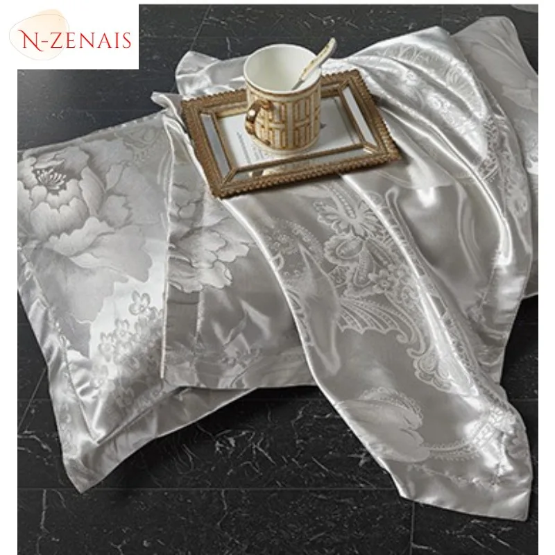 Gray European Luxury Satin Rayon Jacquard Duvet Cover 220x240 2 People Double Bed Quilt Cover Bedding Set Queen King Comforter