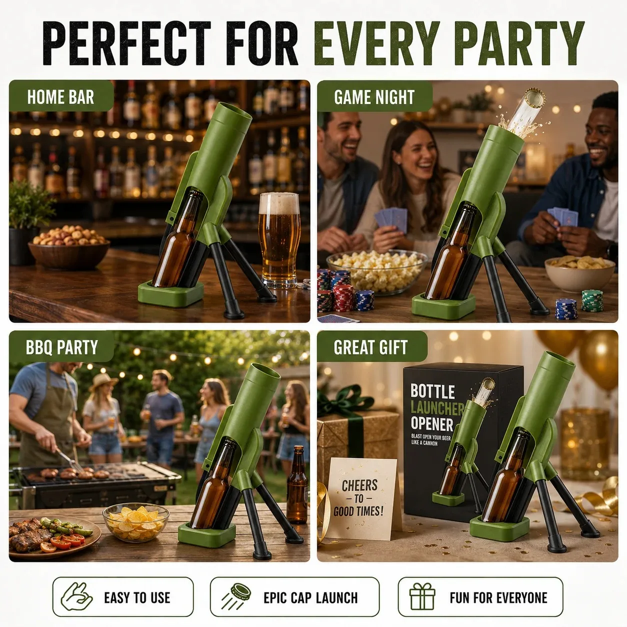 New Upgraded Version Beer Bottle Mortar Bottle Opener,330ml Mortar Beer Bottle Opener Heavy-Duty Tactical Cap Launcher