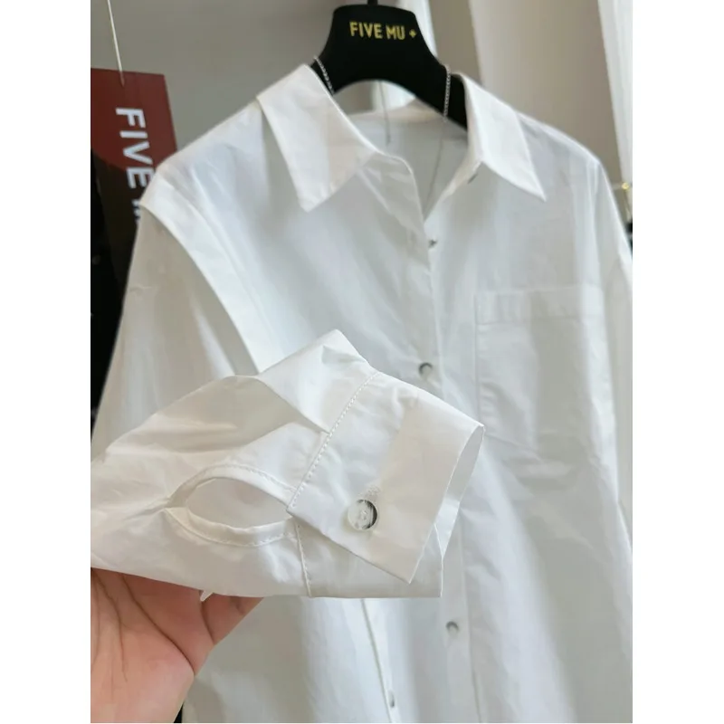 

Chic Workwear irt Jaet Women's Spring Autumn Commute Versatile Asymmetrical irt Trendy Top Cotton Blend Long Sve