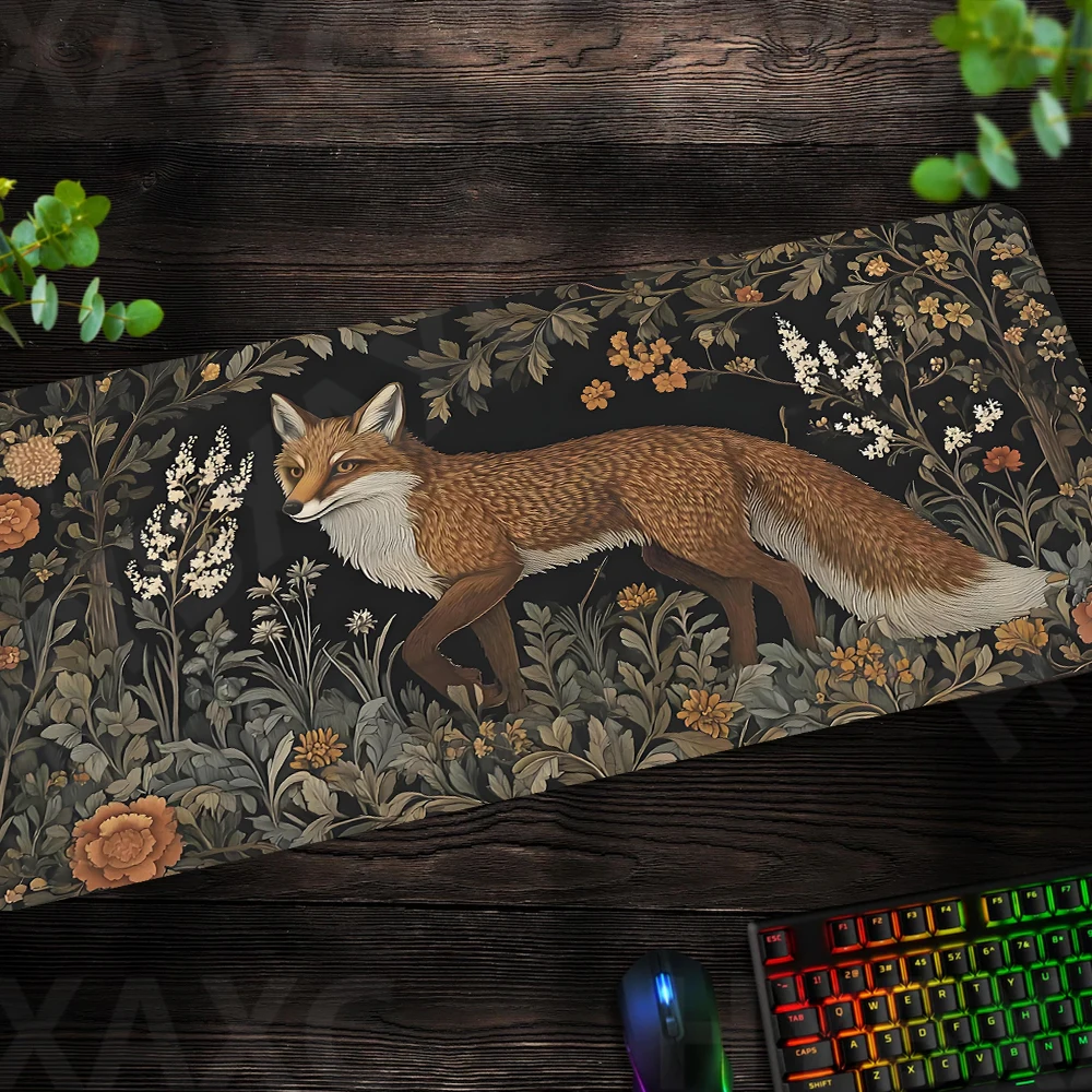 Red Fox Tapestry Mouse Pad Medieval Castle Decor Desk Topper Renaissance Wall Hanging Desk Mat Cottagecore Wild Woods mousepad