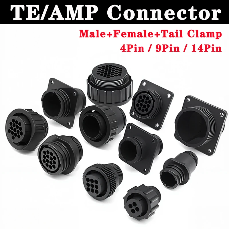 SMT 4/9/14Pin AMP/TE Type Connector 182919-1 206153-1 182647-1 for SMEMA Car, 4P Plug with Pin Black Circular Plug for SMEMA Car