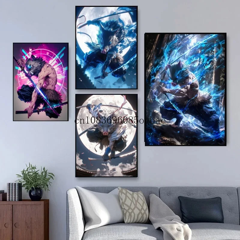 

Demon Slayer Anime Figure Hashibira Inosuke Frameless Canvas Painting Manga Poster Mural Bedroom Home Decor Cuadros Kids Gifts