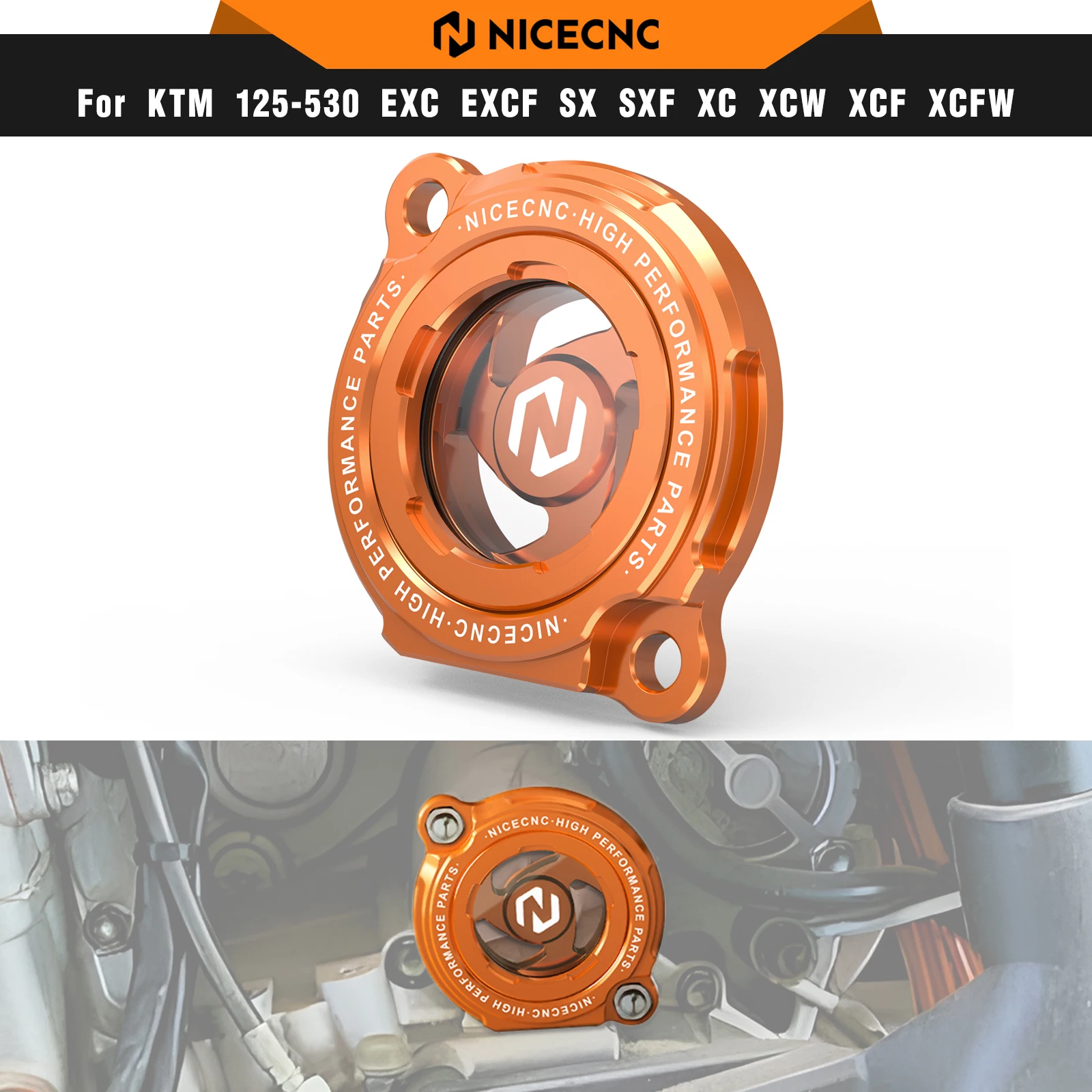 NICECNC For KTM EXC 250 Transparent Engine Oil Filter Cover Cap For KTM SXF 250 EXC-F 250 XCF 250 XCF-W 250 EXC 450 MXC 450