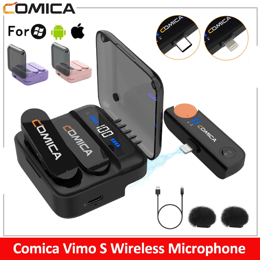 

Comica Vimo S Wireless Microphone USB-C/Lightning Interface 2.4G Compact Lapel Microphone With Charging Case for IPad SmartPhone