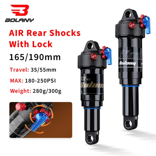 Imagen 1 del producto BOLANY-amortiguador trasero de aire para bicicleta, con cerradura, cola suave, suspensión trasera para bicicleta de montaña XC DH, piezas de bicicleta de 165/190mm