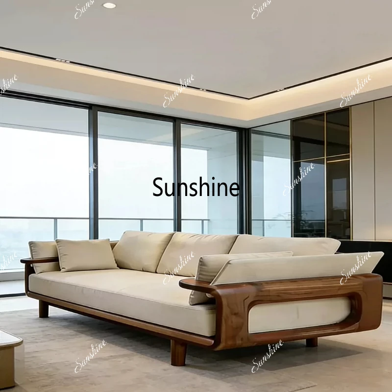 

Straight row living room villa club business three-person solid wood sofa small apartment