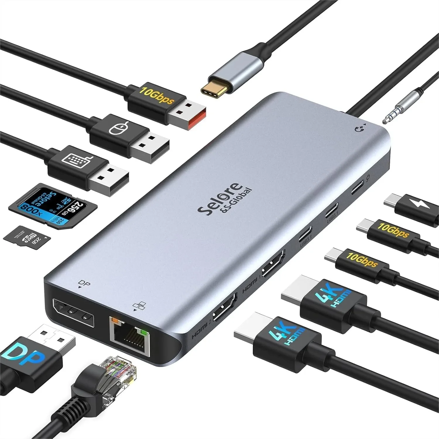 USB C Docking Station Dual Monitor, 13-in-1 Triple Display with Dual HDMI & DP, 100W PD, Gigabit Ethernet, 10Gbps USB A/C Ports